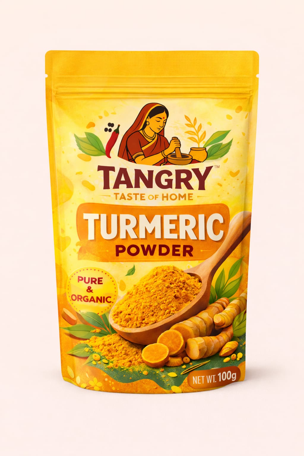 Turmeric Powder 100g — Tangry Spices pouch, Jaipur